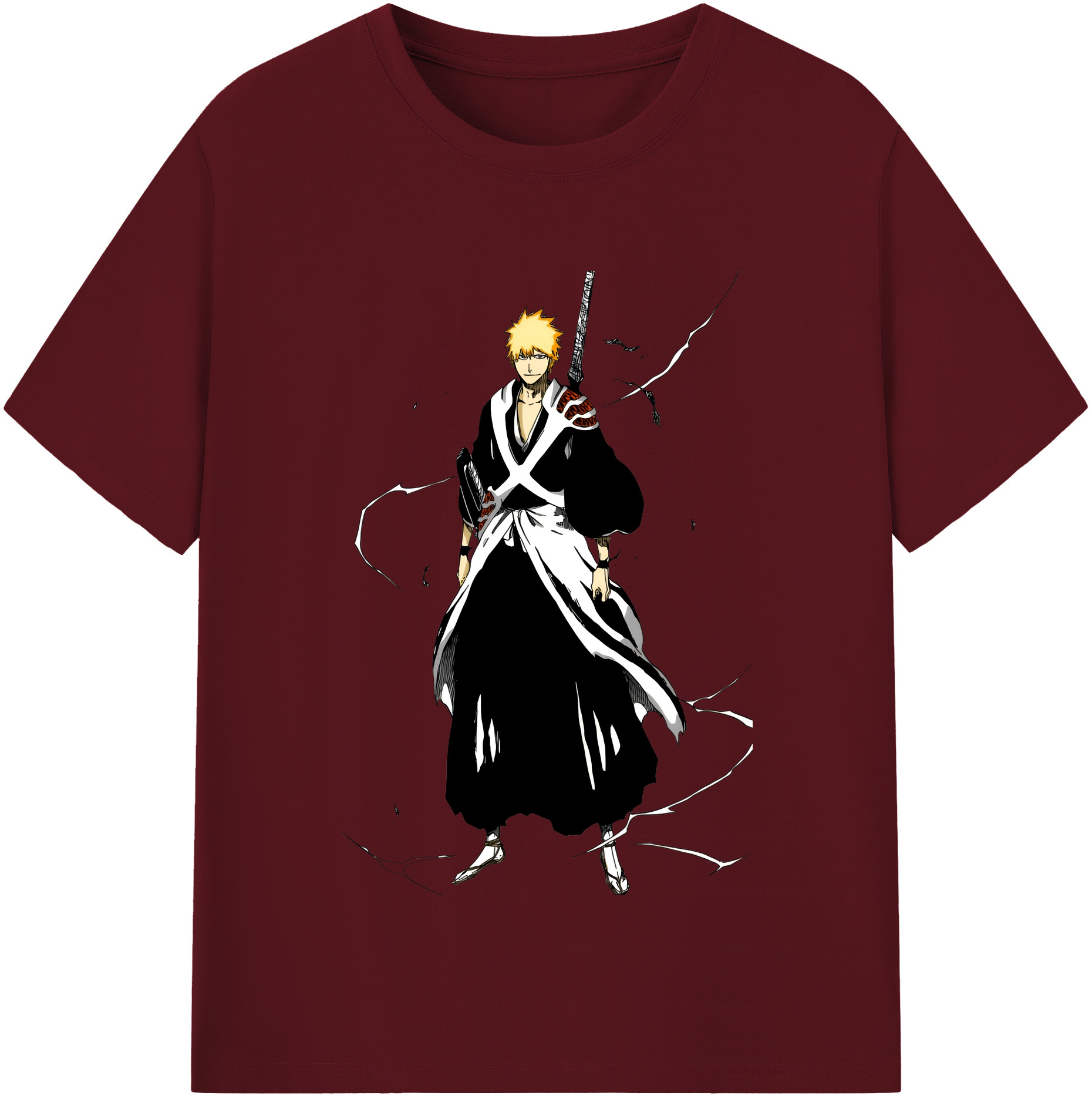 （画像用） ブリーチ 黒崎一護（くろさき いちご）BLEACH Kurosaki Ichigo 綿100％半袖Tシャツ（フロントプリント）